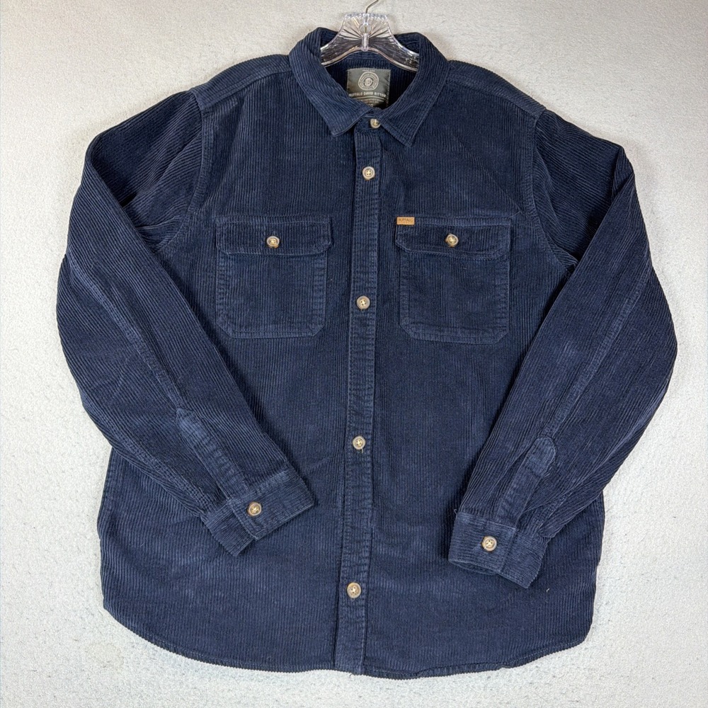 Buffalo David Bitton Shirt Mens Size XL Navy Blue Corduroy Long Sleeve Button Up